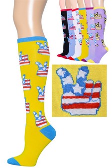 Flag Peace Sign Knee High Socks style 7