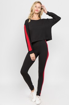 Women's Varsity Striped Crop Top & Leggings 2-Piece Set style 2