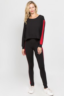 Women's Varsity Striped Crop Top & Leggings 2-Piece Set style 3