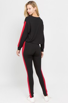 Women's Varsity Striped Crop Top & Leggings 2-Piece Set style 4