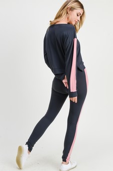 Women's Varsity Striped Crop Top & Leggings 2-Piece Set style 3