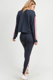 Women's Varsity Striped Crop Top & Leggings 2-Piece Set style 4