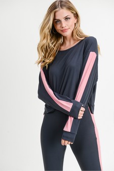 Women's Varsity Striped Crop Top & Leggings 2-Piece Set style 5