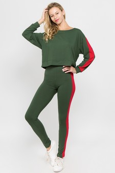 Women's Varsity Striped Crop Top & Leggings 2-Piece Set style 2