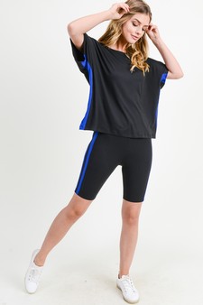 Women's Varsity Striped Top and Bike Short Set style 2