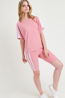**NY ONLY** Women's Varsity Striped Top and Bike Short Set style 2