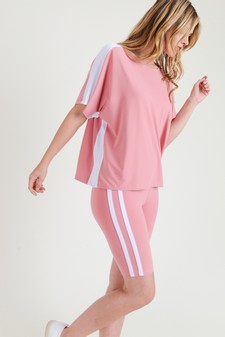 **NY ONLY** Women's Varsity Striped Top and Bike Short Set style 3