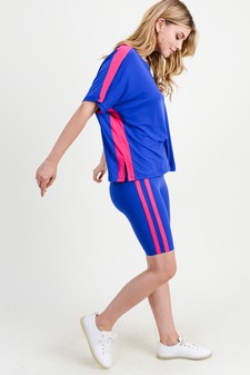 Women's Varsity Striped Top and Bike Short Set style 2
