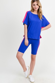 Women's Varsity Striped Top and Bike Short Set style 3