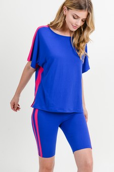 Women's Varsity Striped Top and Bike Short Set style 4