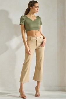 Women's Classic Solid Straight Leg Crop Pants style 4