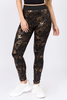 Women's Metallic Floral Leaf Fleece Lined Legging style 2