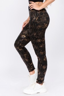 Women's Metallic Floral Leaf Fleece Lined Legging style 3