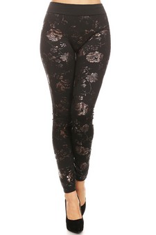 Women's Metallic Floral Garden Fleece Lined Legging style 2