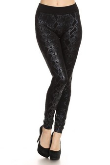 Women's Blue Metallic Snake Print Fleece Lined Leggings style 2