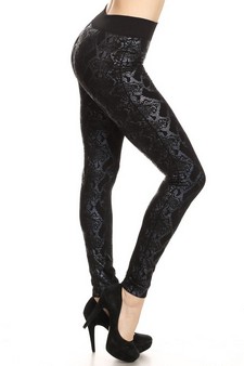 Women's Blue Metallic Snake Print Fleece Lined Leggings style 3