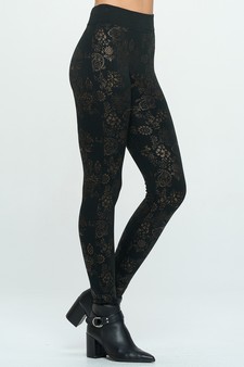 Women's Metallic Golden Floral Fleece Lined Leggings style 3