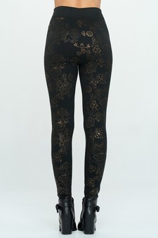 Women's Metallic Golden Floral Fleece Lined Leggings style 5