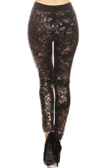 Women's Metallic Plaid Floral Fleece Lined Leggingsr style 3