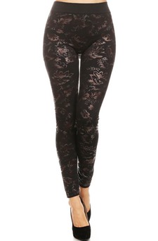 Women's Metallic Floral Blooms Fleece Lined Legging style 2