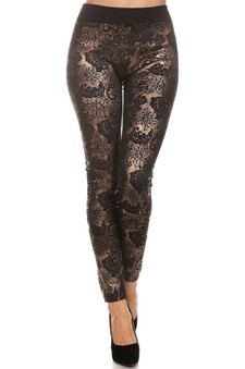 Women's Metallic Floral Accent Fleece Lined Leggings style 2