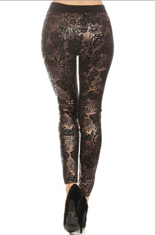 Women's Metallic Floral Accent Fleece Lined Leggings style 3