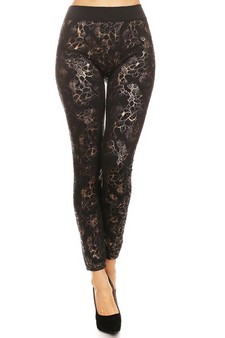 Women's Metallic Tropical Floral Fleece Lined Legging style 2