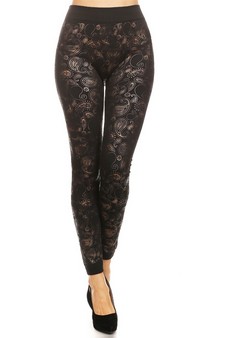 Women's Metallic Paisley Fleece Lined Leggings style 2