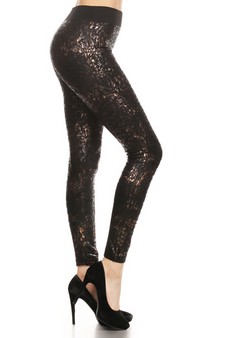 Women's Metallic Etched Cheetah Fleece Lined Leggings style 2