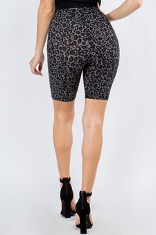 Dark Leopard Print High Waisted Soft Biker Shorts style 3