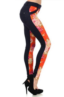 Lady's Oracle  Jegging with Floral Print in the Front and Rhinestones Pocket Accents