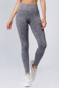 High Rise Stone Washed Vertically Curved Seamless Tights - Matching Top ACT627 style 4