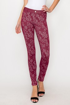 Women's Jegging with Floral Pattern (Wine Red)