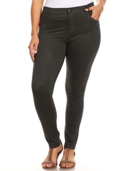 Lady's Mid Rise Ponte Knit Skinny Pants  - Plus style 2