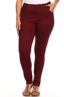 Lady's Mid Rise Ponte Knit Skinny Pants  - Plus style 2