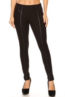 Faux Leather Trim Slim Black Pants style 2