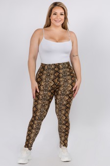 Women's Snakeskin Print Peach Skin Leggings - PLUS SIZE style 4