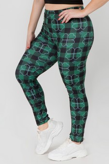 Women's Plaid Clover Peach Skin Print Leggings style 2