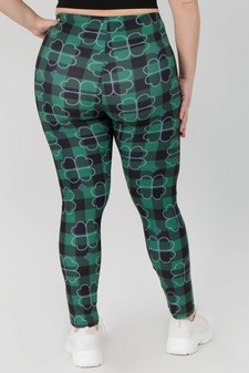 Women's Plaid Clover Peach Skin Print Leggings style 3