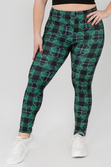 Women's Plaid Clover Peach Skin Print Leggings style 4