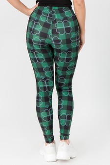 Women's Plaid Clover Print Peach Skin Leggings style 3