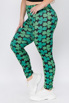 Women's 4-Leaf Clover Print Peach Skin Leggings style 2