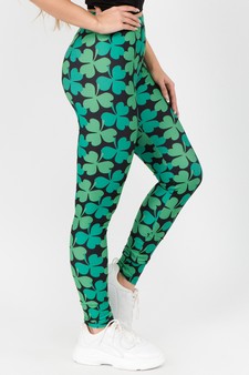 Women's 4-Leaf Clover Print Peach Skin Leggings style 2