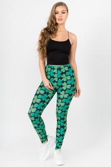 Women's 4-Leaf Clover Print Peach Skin Leggings style 5