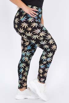 Women's Rainbow Marijuana Leaf Print Peach Skin Leggings style 2