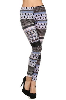 Stretch Velour printed leggings-Batik Print style 2