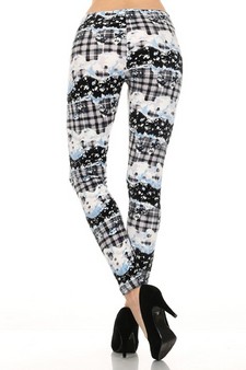 Plaid Snow print- Stretch Velour Leggings style 3