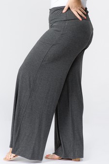 Lady's Mid Rise Wide Leg Pants with Foldable Waistband style 3