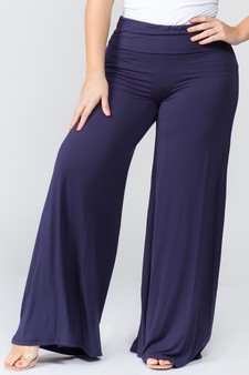 Lady's Mid Rise Wide Leg Pants with Foldable Waistband style 2