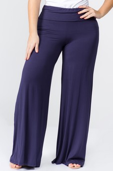 Lady's Mid Rise Wide Leg Pants with Foldable Waistband